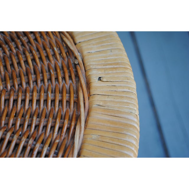 Mid Century Round Drum Bamboo Wicker Top Accent Table For Sale - Image 6 of 9