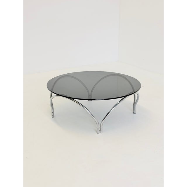 Mid-Century Modern Vintage Space Age Coffee Table in Smoked Glass and Chrome, 1970s For Sale - Image 3 of 10
