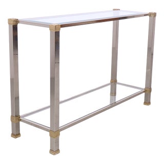 Vintage Glass and Metal Console Table by Pierre Vandel, 1970s For Sale