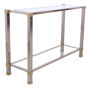 Vintage Glass and Metal Console Table by Pierre Vandel, 1970s