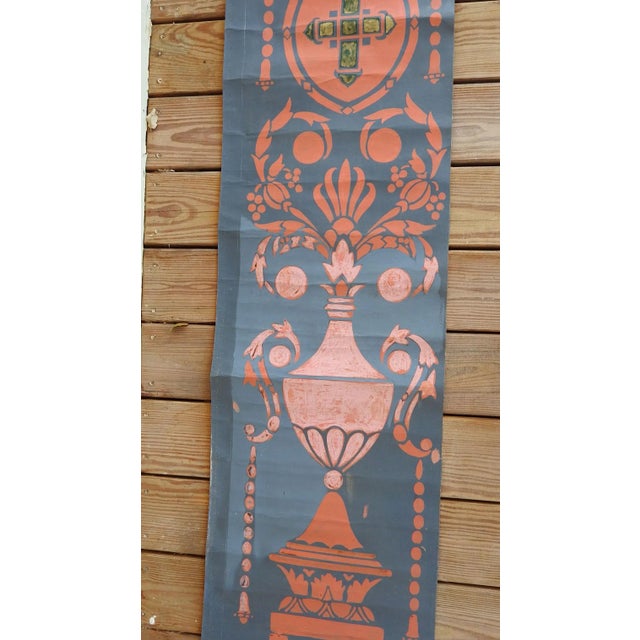 Renaissance Vintage Distressed Renaissance Urn Motif Blue & Pink Painting For Sale - Image 3 of 6