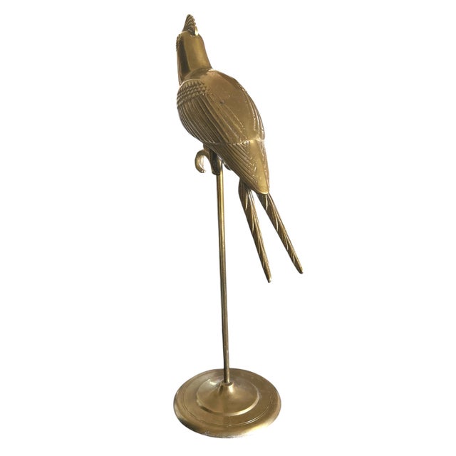 Mid-Century Modern 1960s Sergio Bustamante Style Brass Cockatiel Bird Sculpture on Perch For Sale - Image 3 of 7