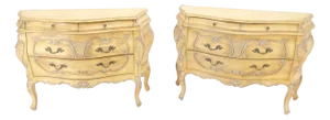 Pair of Italian Bombe 4 Drawers Decorative Commodes Console Dressers Bone Finish