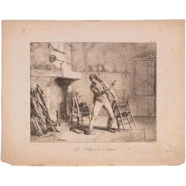 Émile Jean-Horace Vernet, Le Villageois et le Serpent, Lithograph, 19th Century For Sale - Image 3 of 3