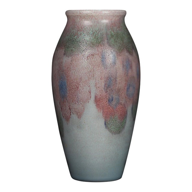 Mid 20th Century Blue-Gray Vase With Purple and Green Wash For Sale