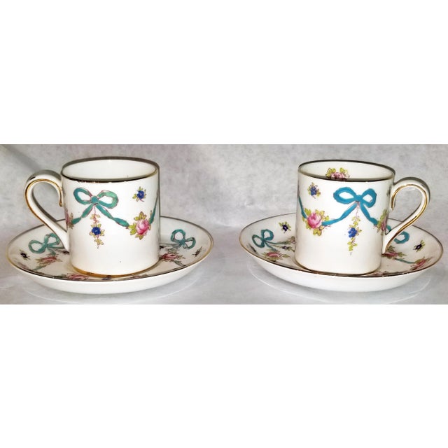 1940s Crown Staffordshire Blue-Bow Demitasse Cups and