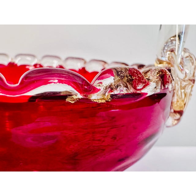 Gold Handmade Candy Dish in Ruby ​​Glass, Italy, 1960s For Sale - Image 8 of 12