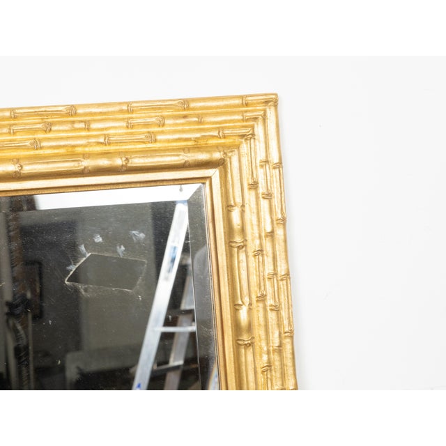Wood Midcentury French Giltwood Mirror with Carved Bamboo Motifs and Beveled Plate For Sale - Image 7 of 9