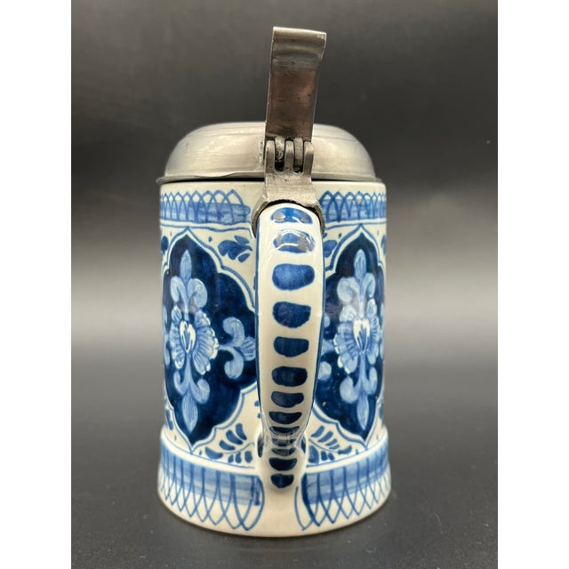 Antique Hand-Painted Beer Mugs with Pewter Lids from Royal Delft, 1920, Set of 2 For Sale - Image 11 of 18