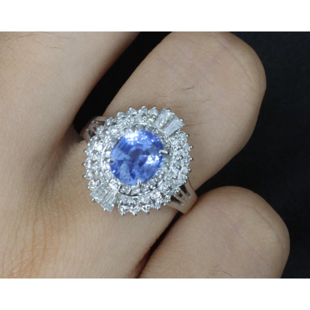 Late 20th Century Late 20th Century Rare 2.09ct Gia Ceylon No Heat Sapphire & 0.69ct Diamond Platinum Ring Size 5.25 For Sale - Image 5 of 17
