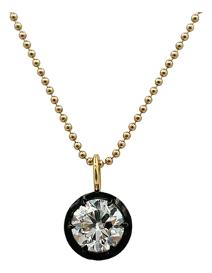 Gia 2 Carat White Round Diamond in Black Rhodium & 18k Yellow Gold Necklace