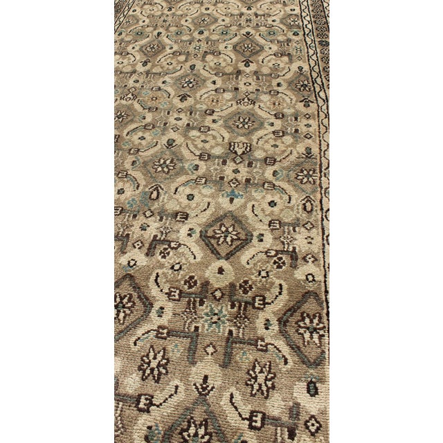 Vintage Hamadan Runner in Neutral Warm Tones of Taupe, Brown, L. Brown For Sale - Image 4 of 8