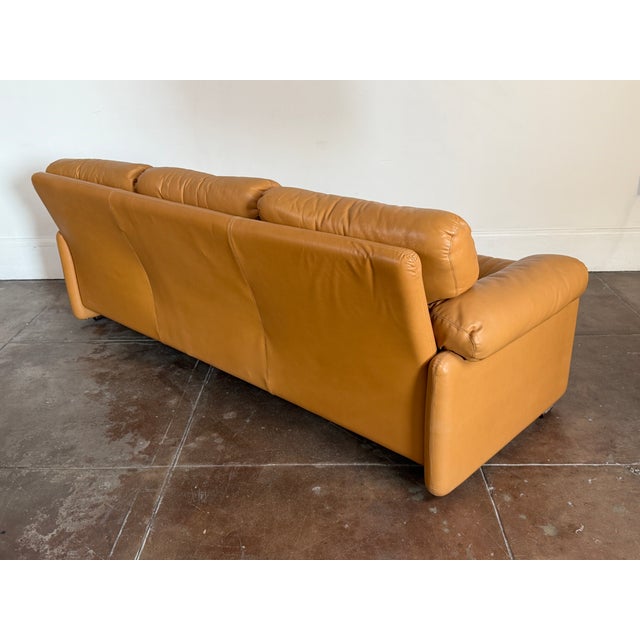 Vintage 1970s Tan Leather Scarpa B & B Italia Sofa For Sale - Image 11 of 13