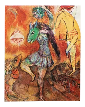1947 After Marc Chagall, "The City Falls Asleep" First Edition Period Offset Lithograph
