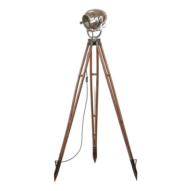 Patt 123 Theater Spotlight on Wooden Tripod Floor Lamp from Strand Electric, 1950s For Sale