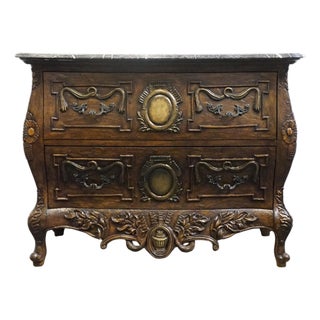 Collezione Europa Walnut French Provincial Louis XV Rococo Style 46" Two Drawer Bombe Chest W. Granite Top For Sale
