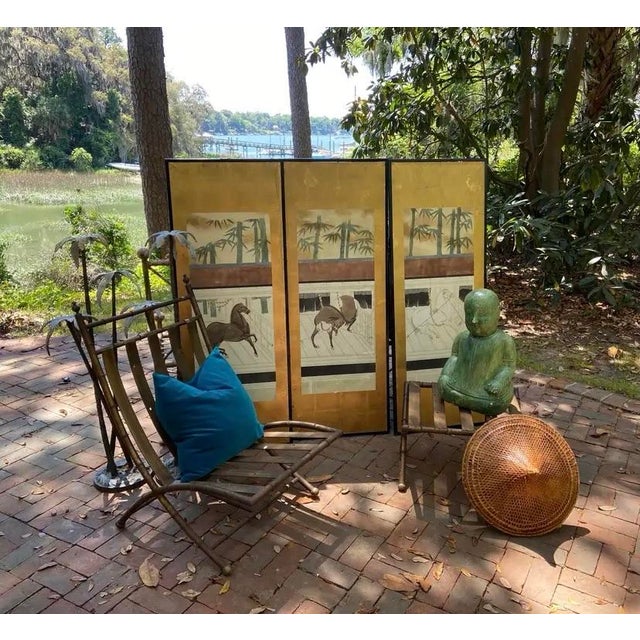MCM Faux Bamboo Lounge Chair and Ottoman Owned by Famous Jockey. Mid Century Modern brass metal faux bamboo lounge chair...
