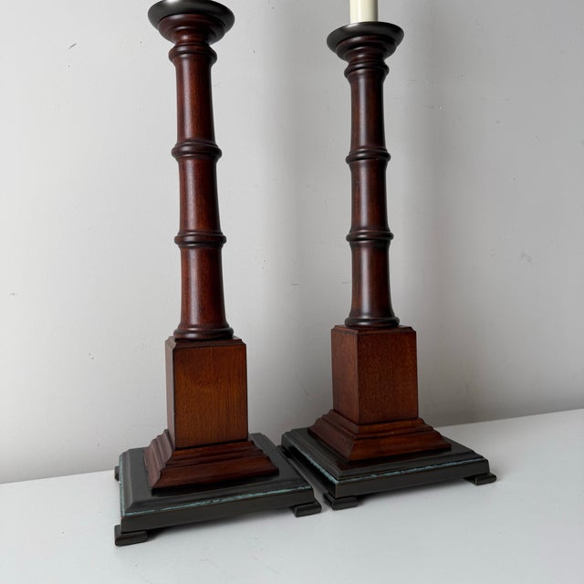 Colonial Mahogany Table Lamps; A Pair For Sale In Charleston - Image 6 of 10