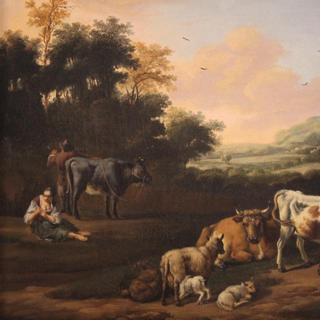 Flemish Artist, Bucolic Landscape, 1760, Oil on Canvas, Framed For Sale - Image 4 of 16