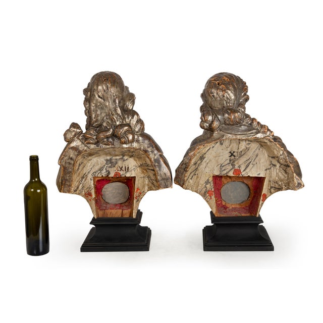 Pair of Carved Polychromed Wood Reliquary Busts of Saints, 17th/18th Century For Sale - Image 4 of 18