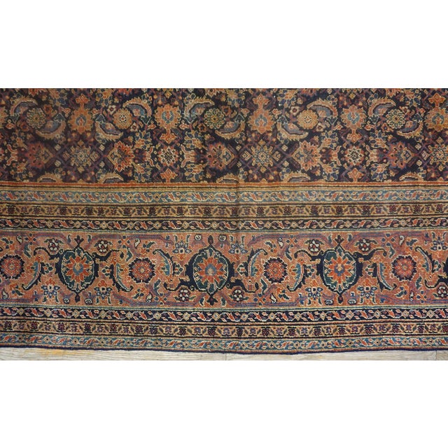 1850s Blue Navy Floral Antique Persian Herati Rug 8'6'' X 22'6'' Handknotted Wool Carpet For Sale In New York - Image 6 of 14