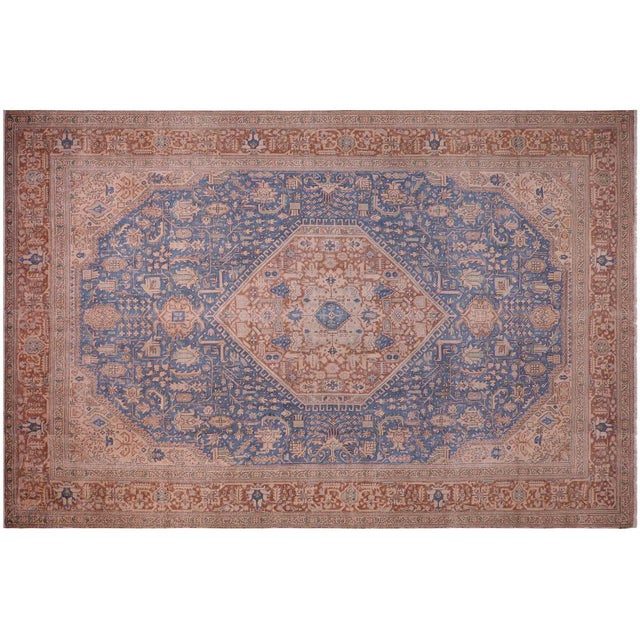 Boho Chic 1990's Vintage Blue/Brown Wool Rug - 8'0'' X 11'2'' For Sale - Image 9 of 10