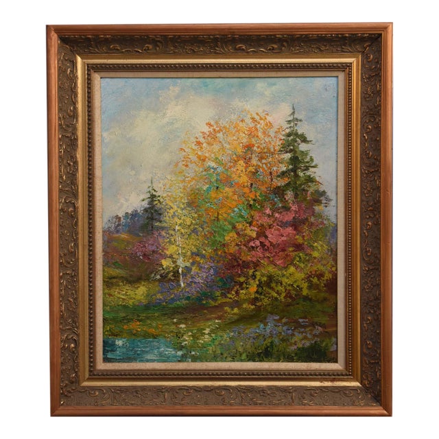 19th Century Autumn Symphony Oil on Board, Framed For Sale