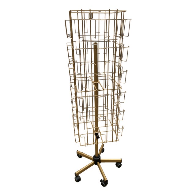 Swivel Postcard Holder on Casters Gold, 1990s For Sale