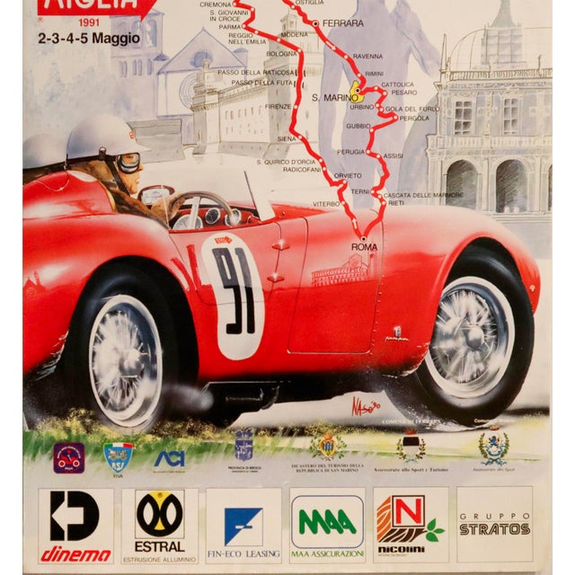 Contemporary 1991 Italian Racing Poster, Ministero Del Turismo Spettacolo E Sport - 1000 Miglia For Sale - Image 3 of 5