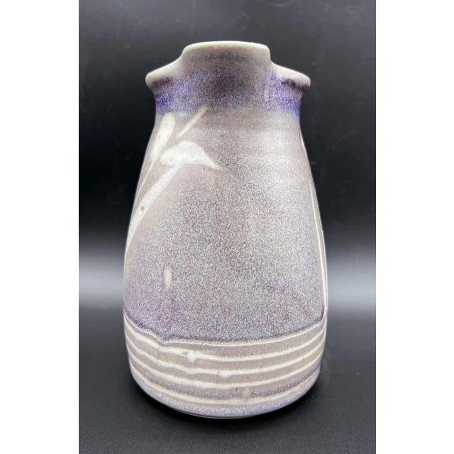 Contemporary Signed Dahlstedt Gray and Purple Botanical Studio Pottery Pitcher For Sale In Houston - Image 6 of 11