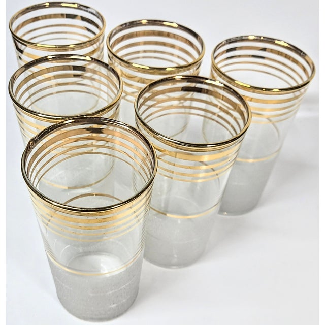 Hollywood Regency Gold and Frost Tumblers- Set of Six For Sale - Image 4 of 16