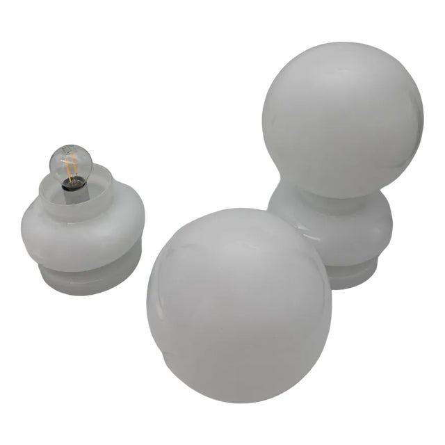 Vintage White Murano Glass Table Lamps, 1969, Set of 2 For Sale