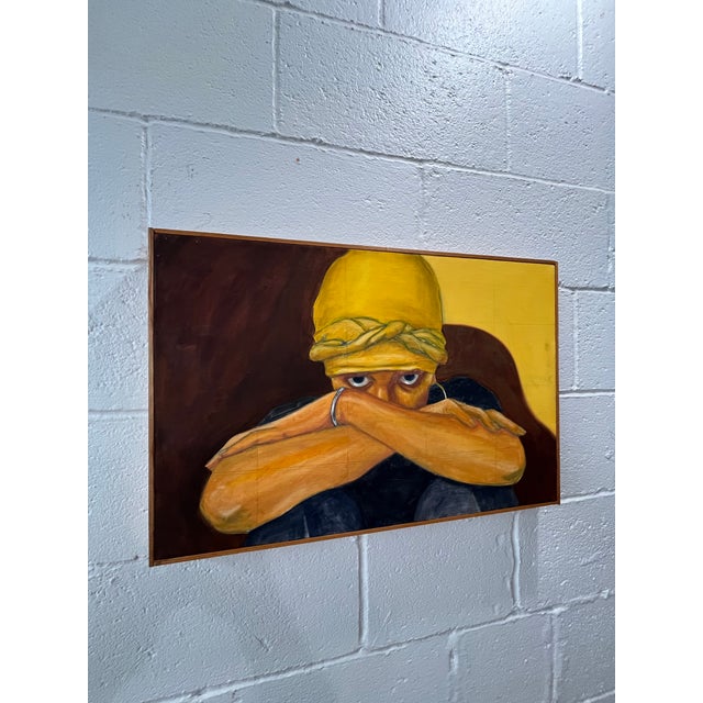 A compelling contemporary figurative portrait defined by its psychological intensity and masterful use of color. The...