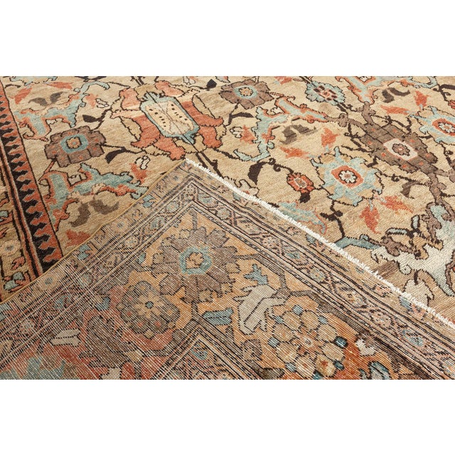 Antique Persian Sultanabad Green Handmade Wool Carpet For Sale - Image 4 of 8