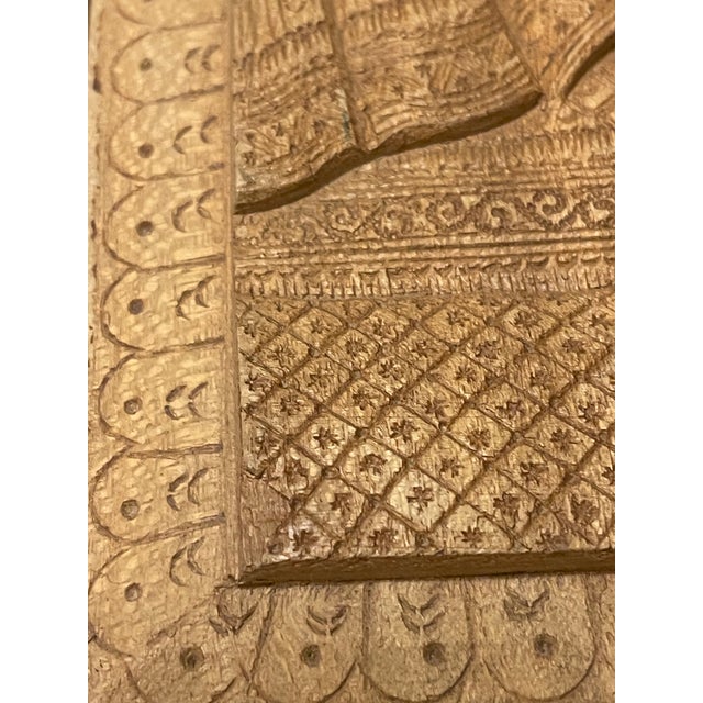 Early 20th Century Early 20th Century Handcrafted Ornate Wooden Wall Relief Floral Art Sculpture Feat. Persian Royal Couple For Sale - Image 5 of 12