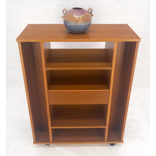 Danish Mid Century Modern 1970s Teak Bookcase Entertainment Center on Wheels For Sale - Image 14 of 14