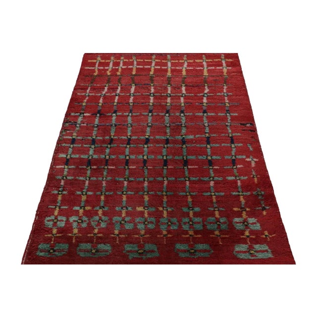 Art Deco Vintage Zeki Müren Art Deco Rug in Red With Geometric Patterns, From Rug & Kilim For Sale - Image 3 of 7