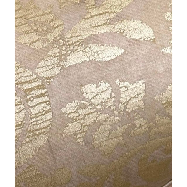 Pair of Louis XVI French Chairs With Partial Gilt Details and Custom Upholstery Gold Distressed Embossed Stamp Fabric For Sale - Image 10 of 10