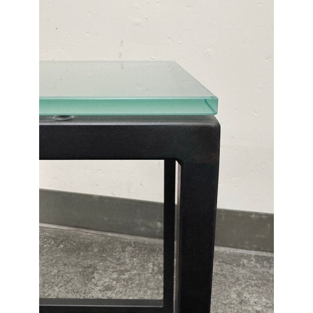 Room & Board Parsons C-Shape Seafoam Glass Table For Sale - Image 10 of 12