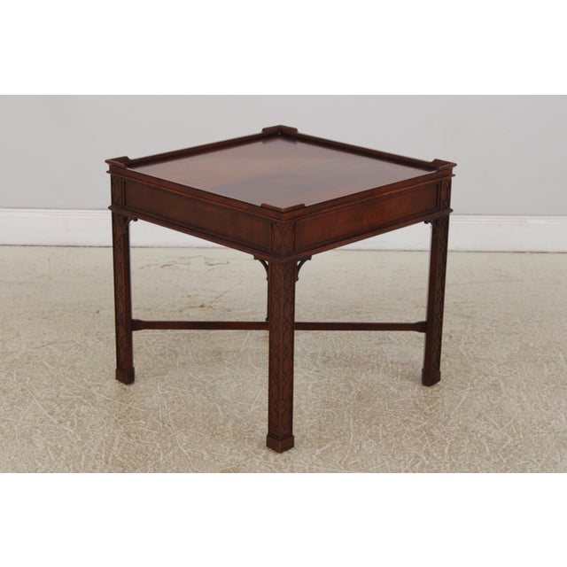 Brown Pair of Baker Chippendale Mahogany Lamp Tables W. Drawer For Sale - Image 8 of 18