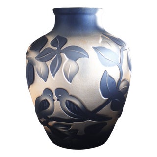 Art Deco French Vase with Birds by De Vianne For Sale