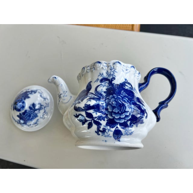 Vintage Ceramic Floral Blue & White Tea Pot For Sale - Image 9 of 10