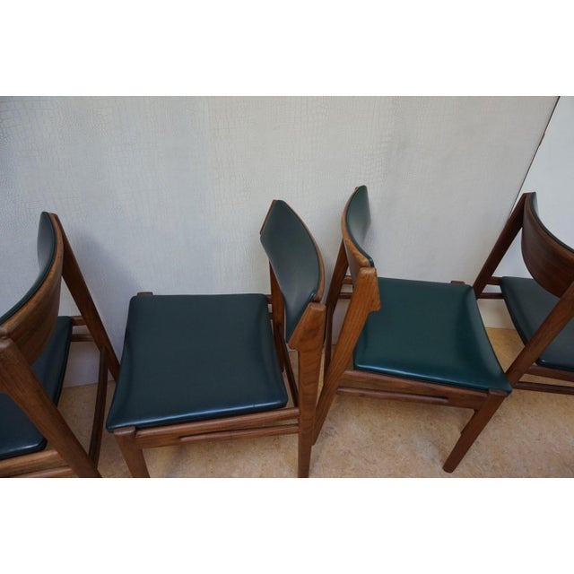 Scandinavian Teak and Green Leatherette Dining Chairs, 1960s, Set of 4 For Sale - Image 4 of 18