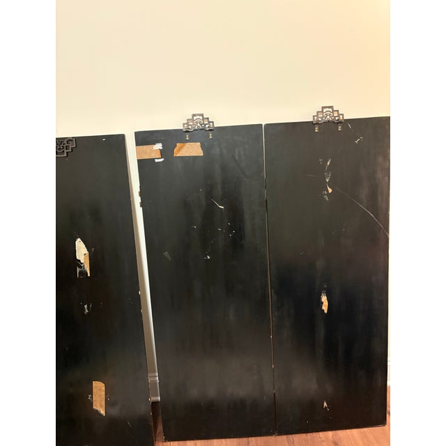 Early 20th Century Four Panel Wood Chinese Asian Coromandel Screen or Wall Art With Etched Landscape Scene For Sale - Image 9 of 12