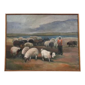 1970s Vintage Painting Serene Scene Impressionist Painting on Canvas Framed