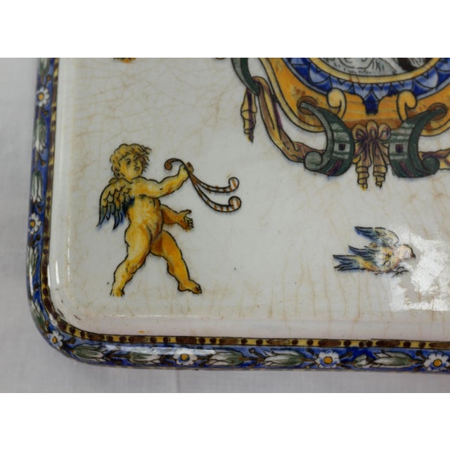 Antique French Coaster in Porcelain from Gien For Sale - Image 4 of 7