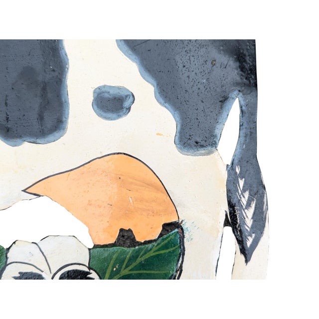 Vintage Folk Art Tole Metal Cow Wall Hooks Key Holder For Sale In Charlotte - Image 6 of 11