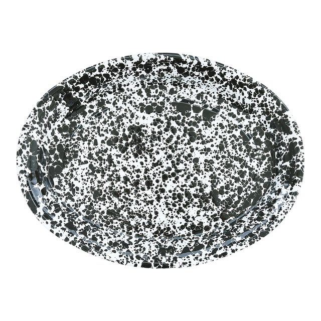 Crow Canyon Home Splatterware, Oval Platter in Black & White For Sale