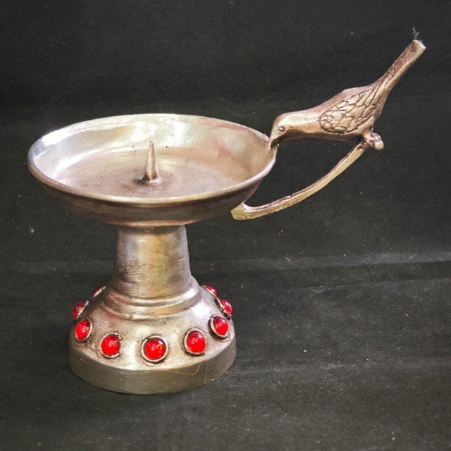 Metal Bird-Handled Altar Candle Holder With Red Jewels For Sale In Los Angeles - Image 6 of 10