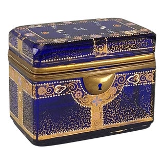 Antique Gilt Enamelled Glass Box, 1800s For Sale